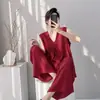 Pijama Nuevo de Algodón y Seda para Mujer 2026, Estilo Primavera y Otoño, Color Sólido de Alta Gama, Talla Grande, Chaleco sin Mangas, Pantalones Largos, Conjunto de Ropa para el Hogar