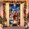 Decoración de Puerta y Ventana de Navidad Tela de Fondo Lazo Campana Tema Muñeco de Nieve Fondo Fotográfico Fuente de Origen Transfronteriza Fábrica