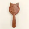 Pente DingTalk de Sândalo Ursinho Adorável Rosto de Gatinho Pente Redondo Madeira Maciça Laca Pente para Cabelo Longo Pente de Massagem Cartão Dentes Grossos Pente para Meridianos