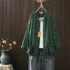 Camisa de Manga Larga de Hilo de Algodón Doble Capa Primavera 2025 para Mujer, Cuello V Pequeño, Lunares, Cordón, Chaqueta Fina Pequeña para Mujer
