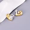 E202 Pendientes exagerados de corazón de amor con separación de color nueva europea y americana, pendientes de acero inoxidable, joyería para mujer
