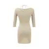 Moda Nova Primavera 2026 Puro Desejo Cintura Marcada com Pregas Gola Quadrada Alça no Pescoço Conjunto de Duas Peças Vestido Bodycon Tecido de Malha