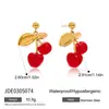 Diseño Silencioso y Hermoso, Dulces y Románticos Pendientes Colgantes de Cereza de Acero Inoxidable y Oro de 18 Quilates Joyería de Acero Inoxidable para Orejas Venta al por Mayor