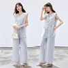 ¡Nuevos Estilos de Verano en Stock! Conjunto de Top Informal de Estilo Casual con Ajuste Amplio, Patchwork y Hombreras Pequeñas + Pantalones de Pierna Ancha con Cintura Elástica