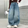 Calças Jeans Wide Leg para Meninas Outono Inverno 2026 Novas Estilosas Largas Wide Leg Longas Calças Retas para Crianças Grandes Calças Infantis