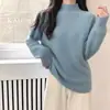 Suéter de lã espessa para outono e inverno, corte casual solto, gola alta, base feminina de pelo sintético de vison, tricô elegante