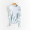 Camiseta Base de Manga Larga con Cuello Redondo y Volantes Hengjia CfTrendy para Mujer, Otoño e Invierno, Sin Planchar, Tejido Anti-Pilling