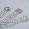 Cinturón de perlas de cuatro botones con decoración de diamantes, cadena de cintura elástica con perlas y cuentas para mujer, venta al por mayor