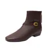 Botines de moda para mujer con hebilla de cinturón y tacón grueso, colección otoño 2026, versátiles botines cortos de punta cuadrada y tacón bajo, botas de moda ajustadas para mujer