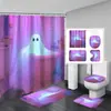 Cortina de Chuveiro Fantasma de Halloween Tapete de Banheiro Conjunto de Quatro Peças Série 3 Banheiro Divisória de Separação Seca e Úmida Cortina de Chuveiro Cortina de Chuveiro à Prova d'Água