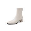 2025 Nova Coleção Outono e Inverno Novas Botas Femininas de Salto Alto Slim Botas Curtas Bico Quadrado Salto Grosso Elegantes Zíper Traseiro Estilo Francês Botas Cor Nude