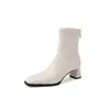 2025 nuevo otoño e invierno nuevas botas de tacón alto delgadas para mujer botas cortas punta cuadrada tacón grueso temperamento francés cremallera trasera botas nude