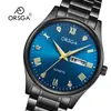 Relógio Masculino Orsga Aço Dourado e Preto Calendário Duplo com Diamantes, Estilo de Negócios Fashionável, Transmissão ao Vivo do Fabricante, Relógio de Pulso a Quartzo Transfronteiriço para Homens