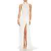Em Estoque Europeu e Americano Comércio Exterior Gola Redonda Sem Mangas Vestido Longo Moda Elegante Franzido Fenda Vestido Bodycon Verão Roupas Femininas