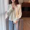 Suéter Nuevo Estilo Primavera y Otoño Cárdigan Francés de Punto Grueso con Cuello en V de Manga Larga para Mujer Abrigo Suéter de Punto Holgado de Moda para Mujer