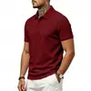 Verão espesso waffle masculino waffle respirável solto casual trabalho lapela P cor sólida OLO camisa manga curta