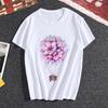 Camiseta casual de manga corta para mujer, primavera y verano 2023, con estampado de flores y perfume, cuello redondo
