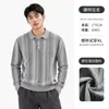 Suéter casual de punto jacquard a rayas verticales con cuello para hombre en otoño, estilo old money, texturizado, corte holgado, manga larga