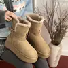 Botas de Neve Grossas Antiderrapantes com Solado Espesso de Veludo Retrô Nordestino Femininas 2026 Novas de Inverno Aumentam a Altura Sapatos Quentes de Algodão