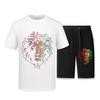 Traje informal de seda de hielo para hombre, camiseta de manga corta con estampado de cabeza de tigre, pantalones cortos de seda, finos y holgados, para verano
