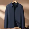 Jaqueta de lã genuína de alta qualidade, nova coleção outono e inverno masculina, moda de luxo discreto, design simples de lapela, casaco texturizado para pais de meia-idade