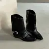 Botas Western con Tachuelas Puntiagudas Estilo Europeo y Americano para Mujer, Modelo Nuevo Verano 2025 con Hebilla Metálica Botines de Tacón