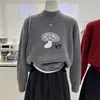 Suave y Cálido Jersey de Punto Jacquard con Diseño de Setas Pequeñas, Cuello Alto, Holgado, Adelgazante, Otoño/Invierno 2025