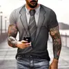Impresión Digital 3D Moda de Verano Divertida Traje Falso Camiseta con Impresión 3D Camiseta con Pajarita Estilo Calle para Hombre Manga Corta