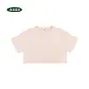 Novo top feminino de cor sólida para o verão, 210g, cropped, caimento justo, com ombros normais, estilo curto, sem botões, algodão puro, manga curta