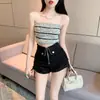 Shorts Feminino de Verão com Cordão e Punho Petite Chic Novo Design Cintura Alta Elástico Casual Hot Pants ins