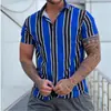 Camisa nueva para hombre de estilo transfronterizo, fresca, a rayas, impresión digital 3D, cárdigan casual hawaiano de manga corta