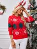 Suéter Vermelho de Natal Novo Europeu e Americano Transfronteiriço 2025 Outono e Inverno Feminino Suéter de Tricô Pulôver Jacquard Árvore de Natal