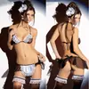 Noite Dançante Gato Puro Desejo Comércio Exterior Europeu e Americano Lingerie Sexy Uniforme de Empregada Tentação Malha Transparente Traje de Três Peças para Mulheres
