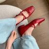 Zapatos Vintage Cruz con Lazo Nariz de Cerdo Nuevos Primavera y Verano con Falda Talla Baja Talla Cuero Tacón Grueso Mary Jane