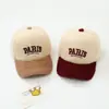 Chapéu infantil de inverno com letra PARIS, boné de beisebol com forro de fleece, quente, para idades de 3 a 10 anos, unissex, para exportação