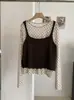 Conjunto de dos piezas para mujer KEKEZOON con camiseta de manga larga y cuello redondo con estampado floral pequeño + top de punto 9035