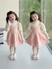 Conjunto de Dos Piezas de Vestido de Lana para Niñas Suéter Base de Dibujos Animados para Bebé Suéter de Punto Niños Pequeños y Medianos Nuevo Conjunto de Vestido de Moda