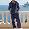 Amazon Europa y América Conjunto de Pantalones con Sudadera de Manga Larga Casual Holgado de Color Sólido para Hombre Algodón Lino
