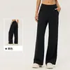 Calça feminina casual de alta qualidade, com forro de fleece térmico, corte solto, perna reta e larga, calça longa quente e que retém o calor para yoga e fitness