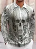 Camisa polo única para hombre con estampado de calabaza, cuello camisero y media cremallera, top de manga larga color block vintage desgastado