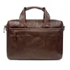 Maleta Masculina de Couro Genuíno High-End Retrô Cera de Abelha Couro Bovino de Primeira Camada Bolsa de Mão Fashion Bolsa com Zíper Multicamadas