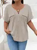 2025 Amazon Primavera y Verano Nuevo Top de Color Sólido Talla Grande para Mujer Cremallera Manga Corta Bolsillo Falso Sudadera Camiseta Holgado