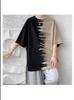Camiseta Masculina Tie-Dye Gradiente de Manga Curta Verão Nova Marca de Moda High Street Camiseta de Manga Três Quartos Estilo Retro Americano Estilo Hong Kong Top