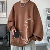 Venta al por mayor de fábrica Suéter grueso con forro polar para hombre estilo Hong Kong cuello redondo marca de moda otoño suéter holgado top para pareja ins