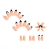 Item de venda quente do comércio exterior 24 peças nail art delicado estilo pequeno Chanel preto e branco bolinhas flores francesas amêndoa curta unhas postiças atacado