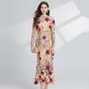 Foto Real Lujo Ligero Francés Bordado de Flores Tridimensionales Cintura Vestido Largo de Manga Larga Ajustado Vestido de Cola de Pez