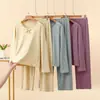 Conjunto Térmico Cálido para Mujer con Estampado Cepillado Nano, Polar Delgado, Lunares, Lazo, Lindo, Juvenil, Nuevo