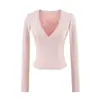 Camiseta de manga larga ajustada, pura y seductoramente atractiva, con cuello cruzado en V profundo, elástica, suave y cómoda, nueva blusa base de otoño para mujer