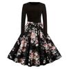 AliExpress ebay Amazon outono e inverno em torno do pescoço manga comprida preto combinando bolinhas redondas impressão grande swing vestido de fita