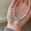 Pulsera collar de lujo ligero estilo francés Perla azul marino plata rota con cuentas socialité circonita de alta calidad pulsera cadena clavícula